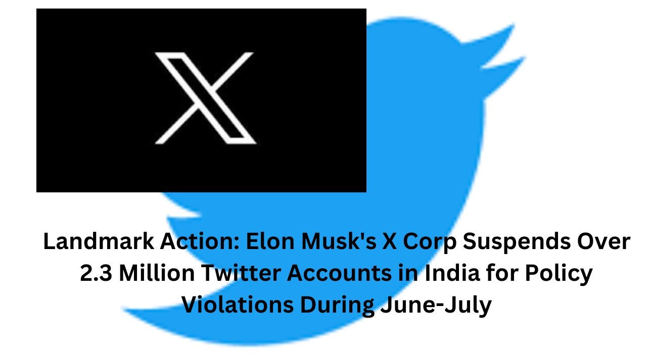 Landmark Action: Elon Musk's X Corp Suspends Over 2.3 Million Twitter Accounts in India for Policy Violations During June-July